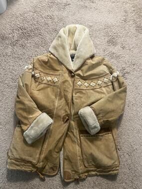 Outer Town Coat Womens Medium Beige Faux Shearling Toggle Fur Trim Warm